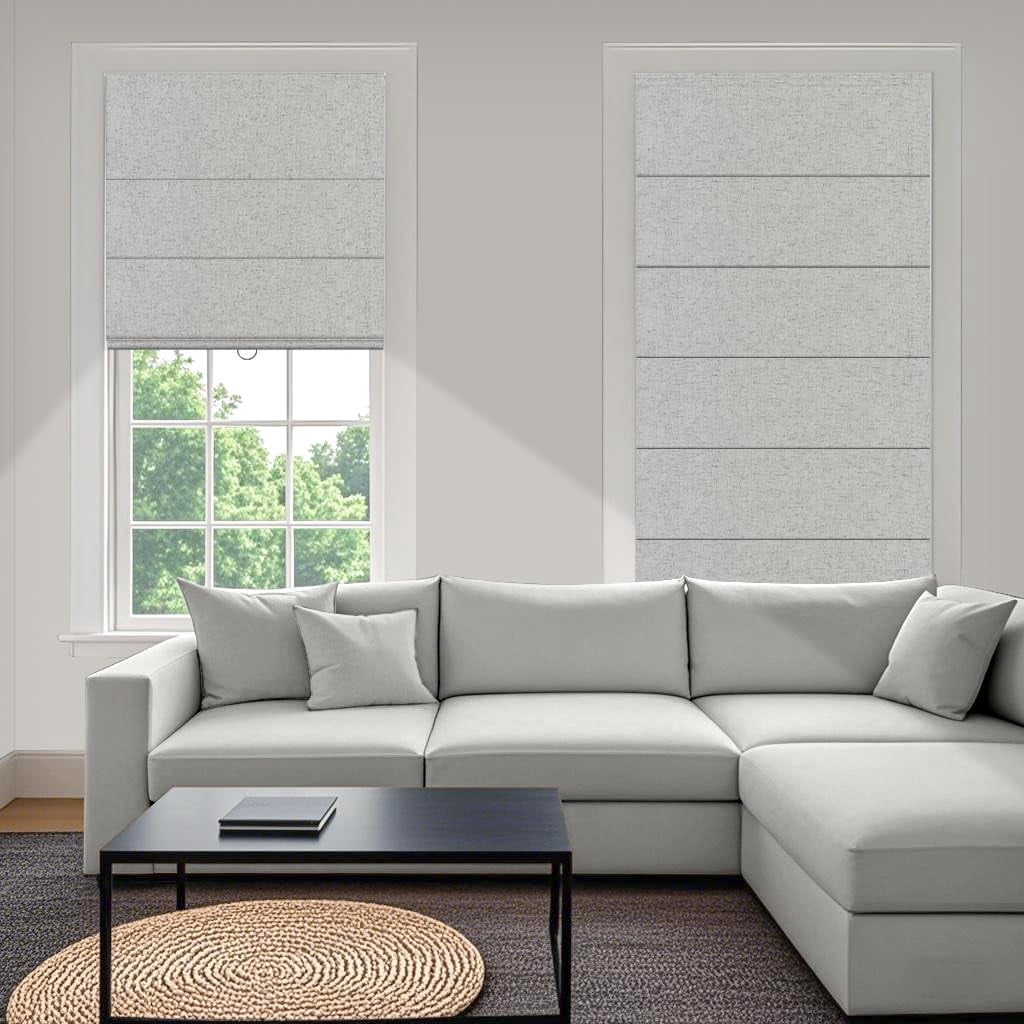 Boolegon No Drill Cordless Roman Shades for Windows, No Fray Blackout Roman Blinds No Tools, Easy Install for Indoor Windows,Living Room,Bathroom,Bedroom,Marble,57.5" W x 72" H