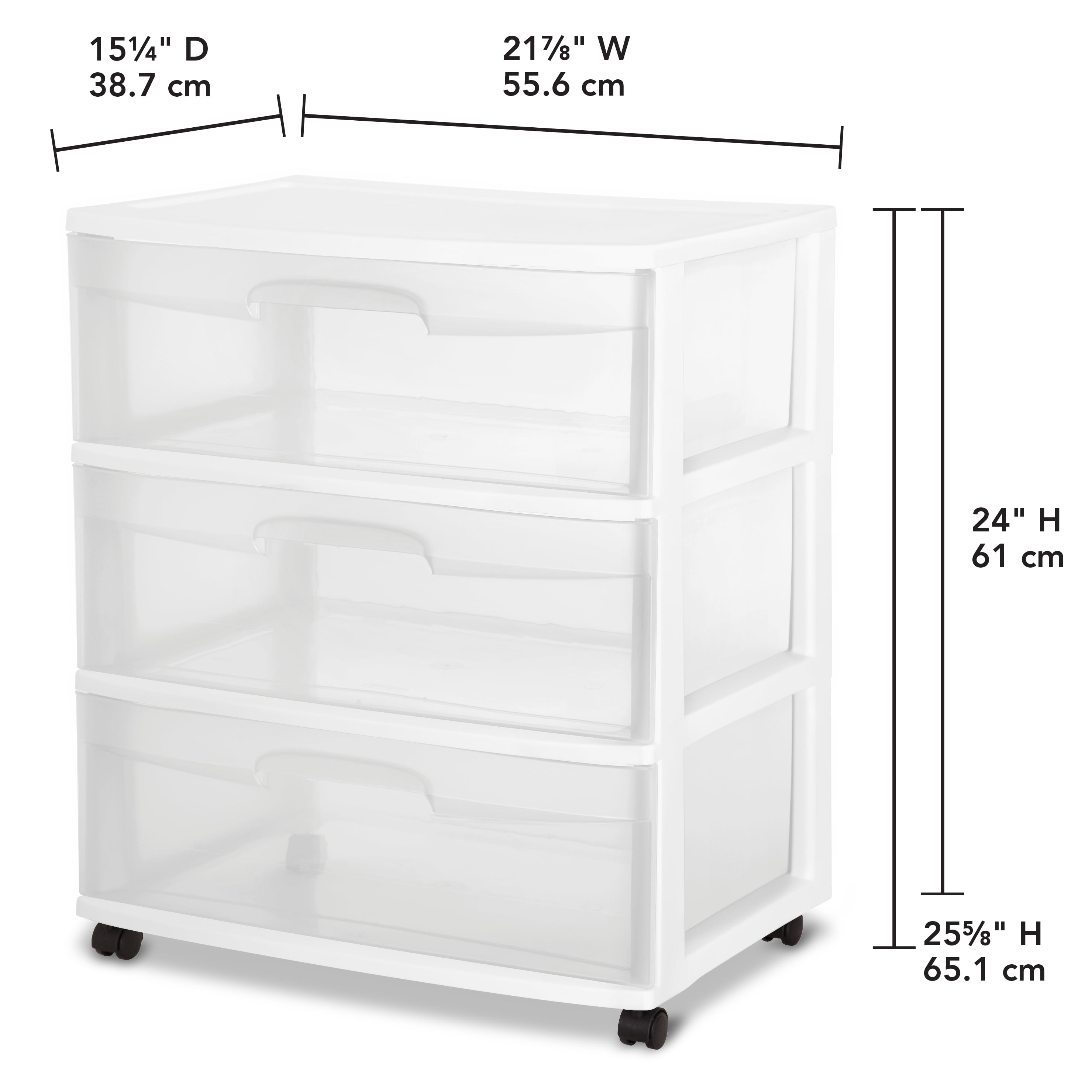 Sterilite 3 Drawer Wide Cart White