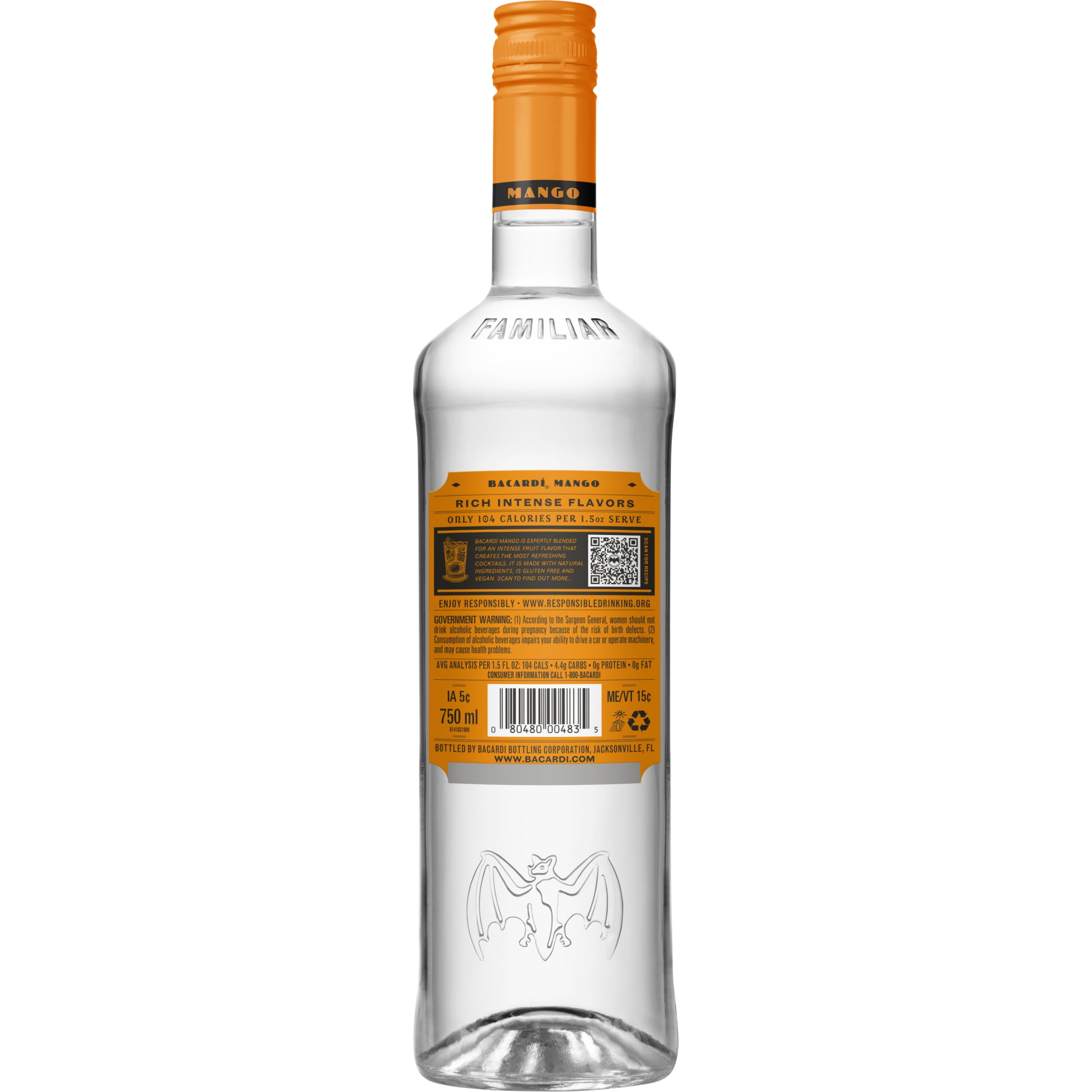 BACARDI Mango Rum, Gluten Free, 750 mL Bottle, ABV 35% Walmart