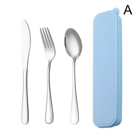 

AUsagg 3PCS Portable Steel Cutlery Suit With Storage Box Chopstick Fork Travel Camping Cutlery Spoon Tableware Knife Set-NEW