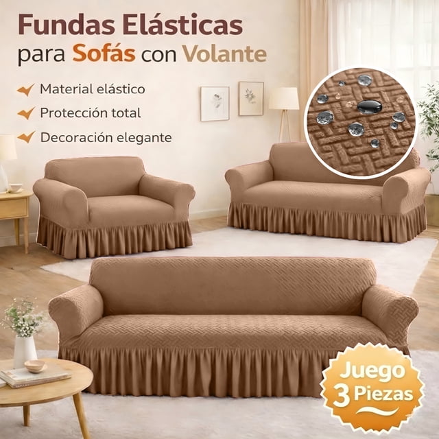 3 Piezas Cubre Sillones 1 2 3 Plazas, Funda Elástica de Spandex con Falda Decorativa, Protector Antimanchas y Antiarañazos para Gatos y Perros, Cobertura Completa para Sala, Oficina y Hogar,color 5
