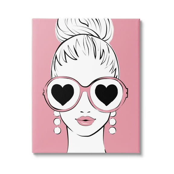 Stupell Industries Fashionable Woman Heart Sunglasses Pink Glam Drawing Graphic Art Gallery Wrapped Canvas Print Wall Art, Design by Martina Pavlova