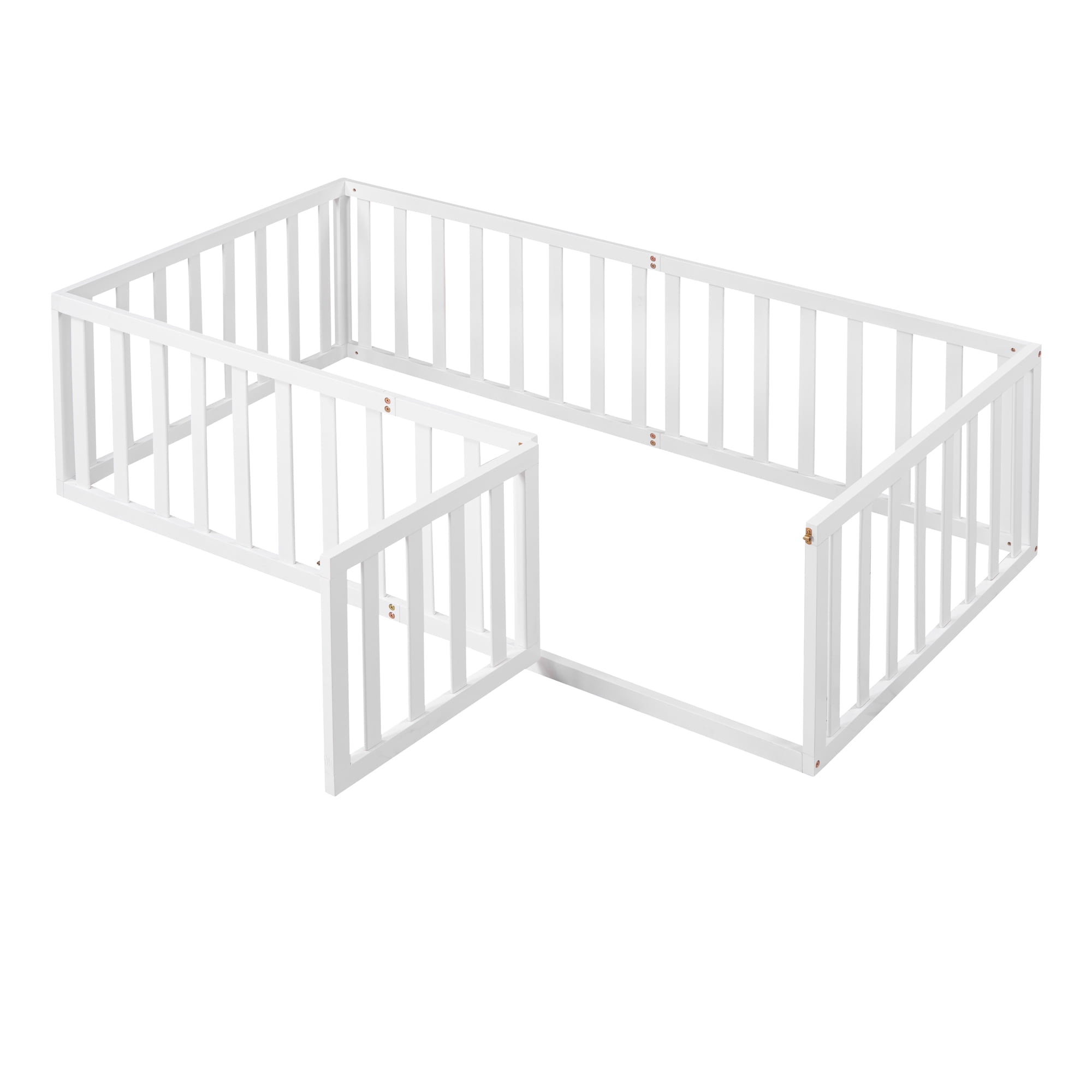Mintazer Twin Floor Bed with Guardrails & Hinged Gate Door, Montessori Toddler Floor Bed Frame for Kids, White