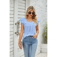 thumbnail image 3 of XCHQRTI Womens Petal Sleeve Shirt Lace Eyelet Cap Tunic Blouse Square Neck Pleated Tshirt Tops, 3 of 8