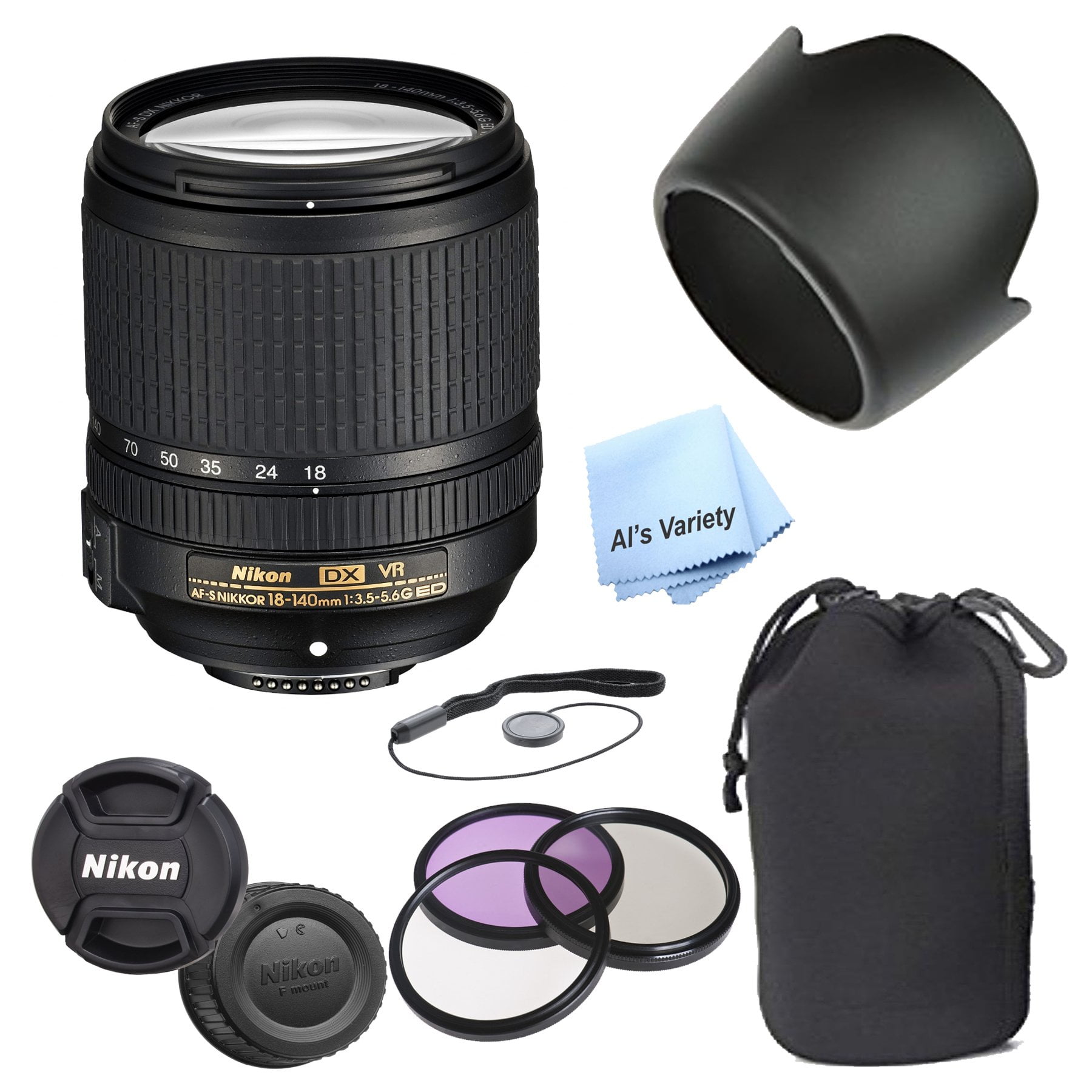 Uitstekend Discreet Jong Nikon AF-S DX NIKKOR 18-140mm f / 3.5-5.6G ED VR Zoom Lens White Box + 3  Piece Filter Kit + Lens Pouch + Lens Hood + More - Walmart.com