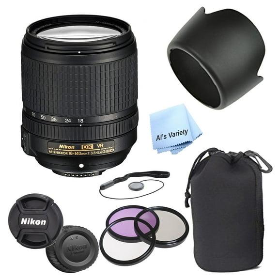 Nikon AF-S DX NIKKOR 18-140mm f / 3.5-5.6G ED VR Zoom Lens White Box 3 Piece Filter Kit Lens Pouch Lens Hood More