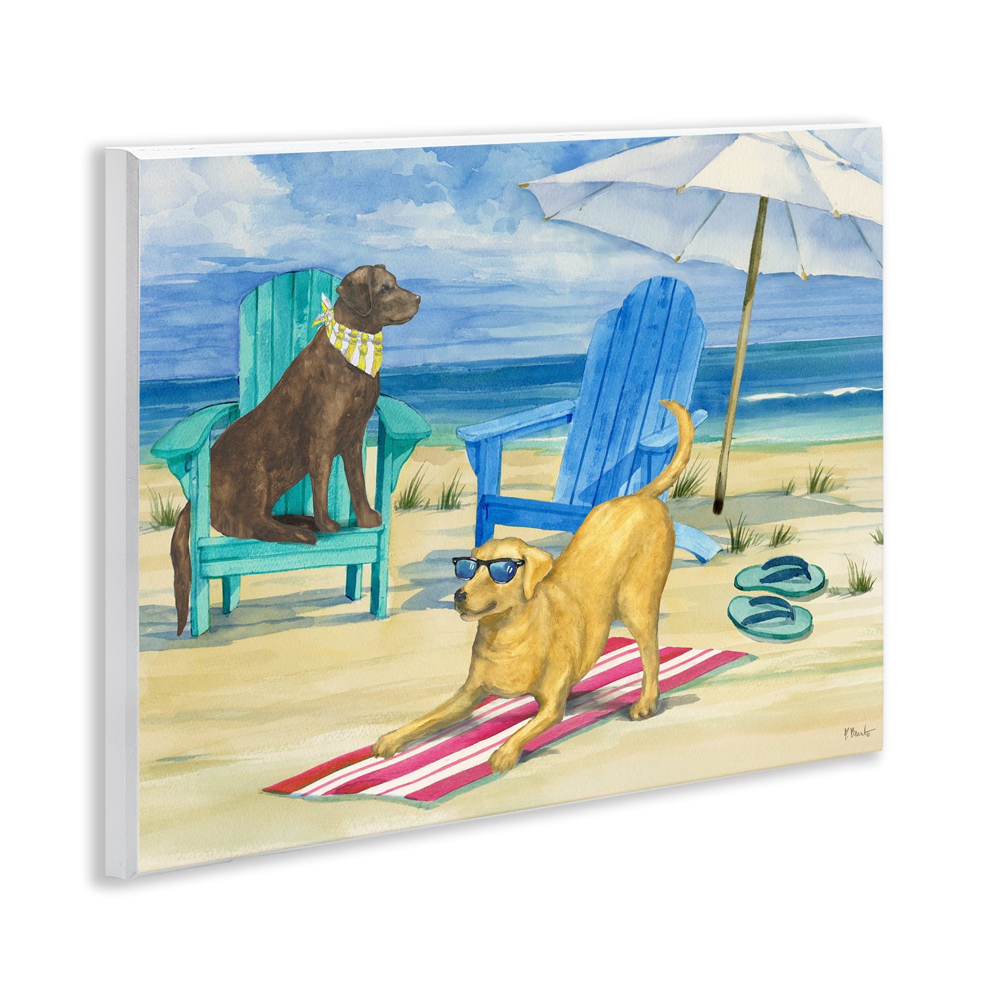 Stupell Industries Dogs on Beach Towel Animals & Insects Painting Unframed Art Print Wall Art, 14 x 11