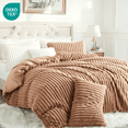thumbnail image 1 of JOLUSERE Khaki Fluffy Striped Duvet Cover King Set, 3-Piece Super Soft Faux Rabbit Fur Winter Warm Fuzzy Comforter Cover, 1 of 14