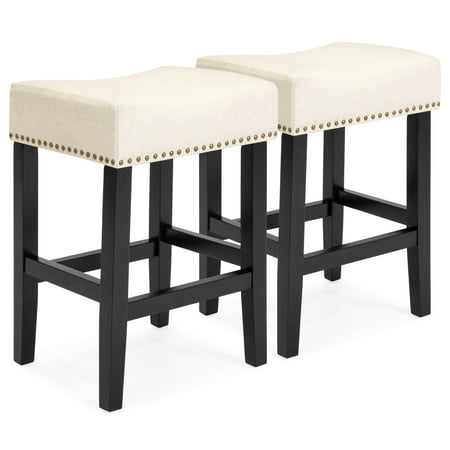 Best Choice Products 26in Faux Leather Upholstered Counter Stools with Wooden Base and Silver Nailhead Trim, Set of 2, (Best Bh 5 Base)