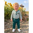 thumbnail image 3 of Cjfdfy Newborn Baby Boys Fall Outfits  Striped Waffle Knit Long Sleeve Striped Romper With Elastic Waist Solid Pants 2Pcs Infant Fall Winter Outfit Coming Home Outfit 0-18M, 3 of 9
