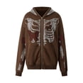 thumbnail image 3 of Gzhioc Female Coat, Rhinestones Skull Butterfly Skeleton Print Long Sleeve Hooded Jacket for Spring Fall, S/M/L/XL, 3 of 9