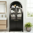 thumbnail image 2 of Mintazer 71" Fluted Tall Arched Kitchen Pantry Cabinet with Adjustable Shelves, Freestanding Storage Cabinet with Glass Doors & Drawer for Kitchen Living Room Dining Room, Black, 2 of 17