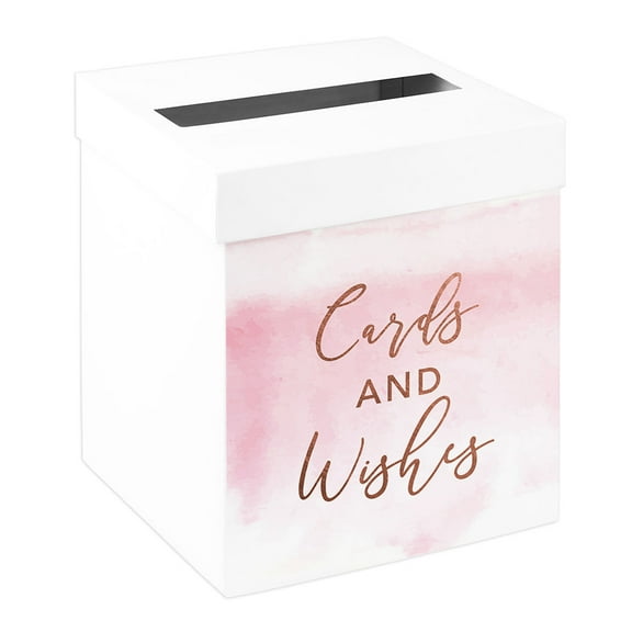 Koyal Wholesale Sturdy White Wedding Day Card Box Pink Watercolor Wedding Gift Boxes for Cards 10x10x10 Inches