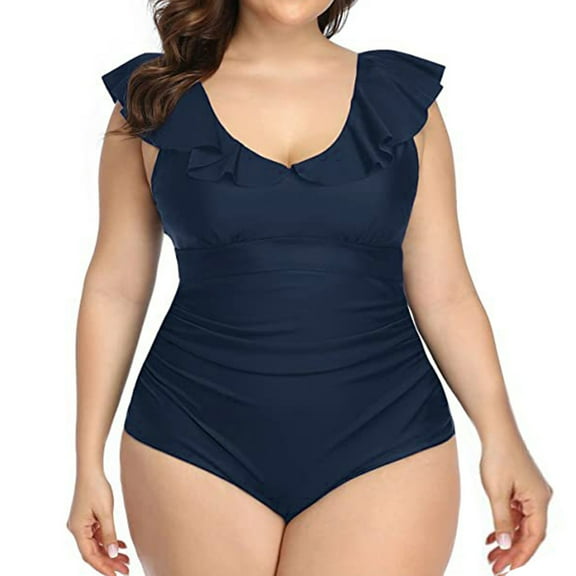 Vedolay Full Coverage Swimsuits For Women One Piece Crossover Swimsuit High Waisted Tummy Control Swimwear Ruched Halter Push Up Bathing Suits for Women,Navy M