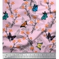thumbnail image 1 of Soimoi Pink Poly Georgette Fabric Flower & Butterfly Decor Fabric Printed BTY 42 Inch Wide, 1 of 5