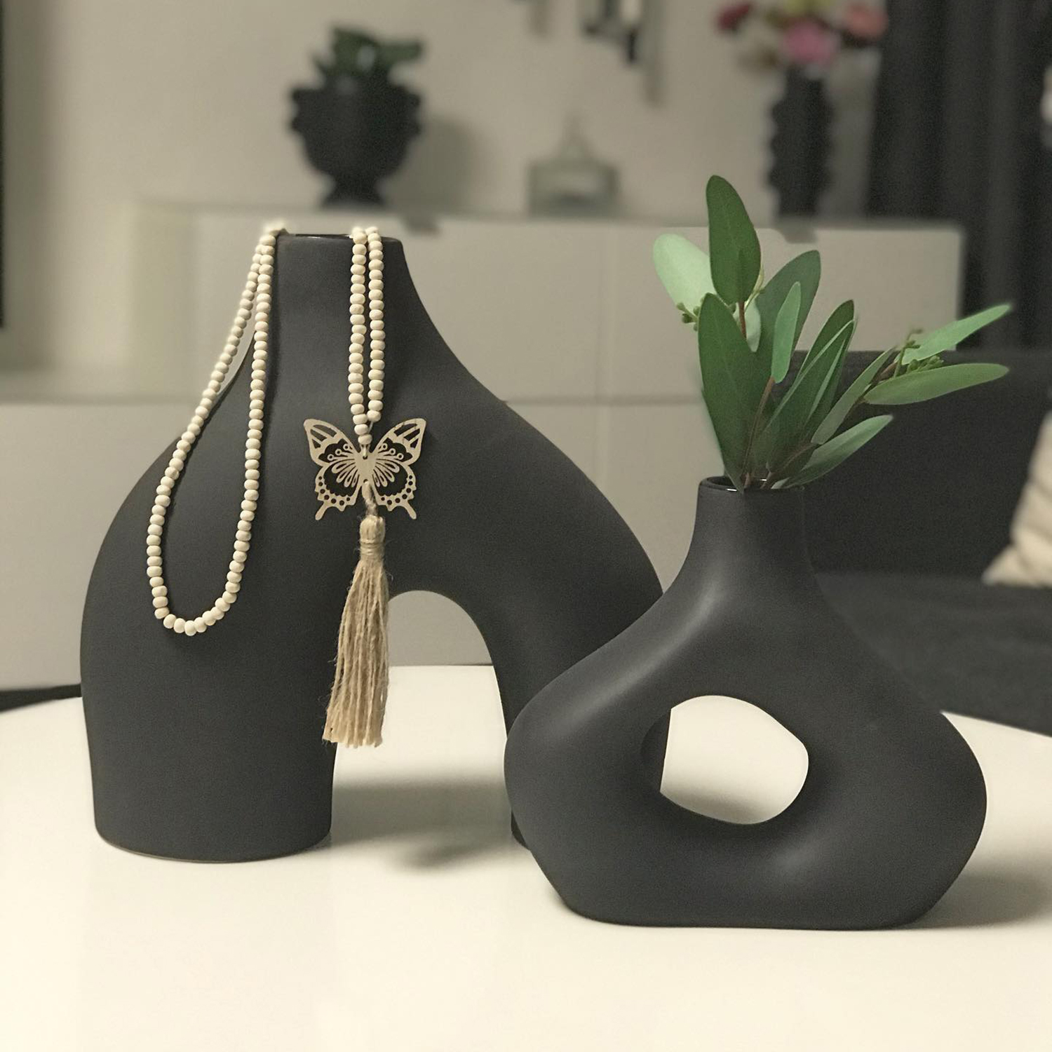 Felhcc Black Ceramic Vase Set of 2, Modern Farmhouse photo 4