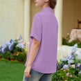 thumbnail image 4 of Domuza Girls Short Sleeve Button Down Shirt Kids Classic Lapel Collar Soft Fabric Casual Fit Everyday Wear School Light Purple 7-8 Years, 4 of 5