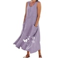 thumbnail image 2 of TIMIFIS Robes pour Femmes Décontractées Amples à Col Rond Sans Manches Robes d'Été Couleur Unie Coton Lin Robe Débardeur Confortable avec Poches, 2 of 5