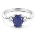 thumbnail image 2 of Gem Stone King 925 Sterling Silver Blue Lapis and White Lab Grown Diamond 3-Stone Rings for Women (1.48 Cttw, Gemstone, Oval 8X6MM, Available in Size 5, 6, 7, 8, 9), 2 of 4