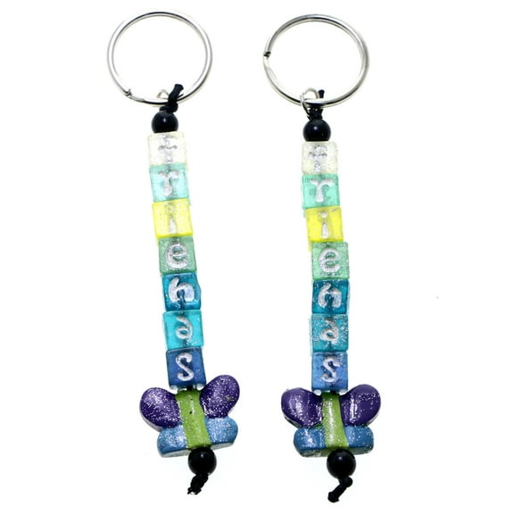 Glitter Butterfly Best Friends  Set of 2 Split-Ring-Keychain Blue/Yellow