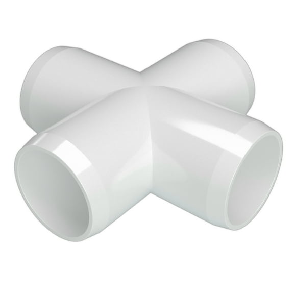 1/2" Cross PVC Fitting, Furniture Grade, White, 10-Pack, F012CRX-WH-10