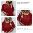 thumbnail image 5 of Women Round Neck Top Half Petal Sleeves Lace Stitching Loose Type Casual T Shirt for Summer Wine Red XL, 5 of 6
