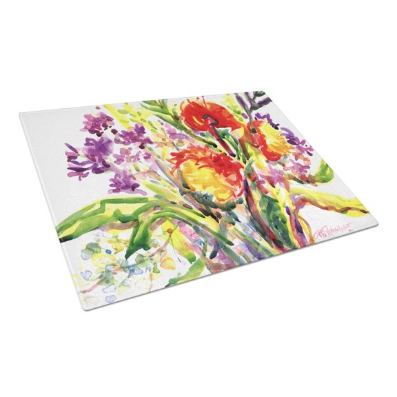 Carolines Treasures Flower Glass Cutting Board Large 12H x 16W multicolor