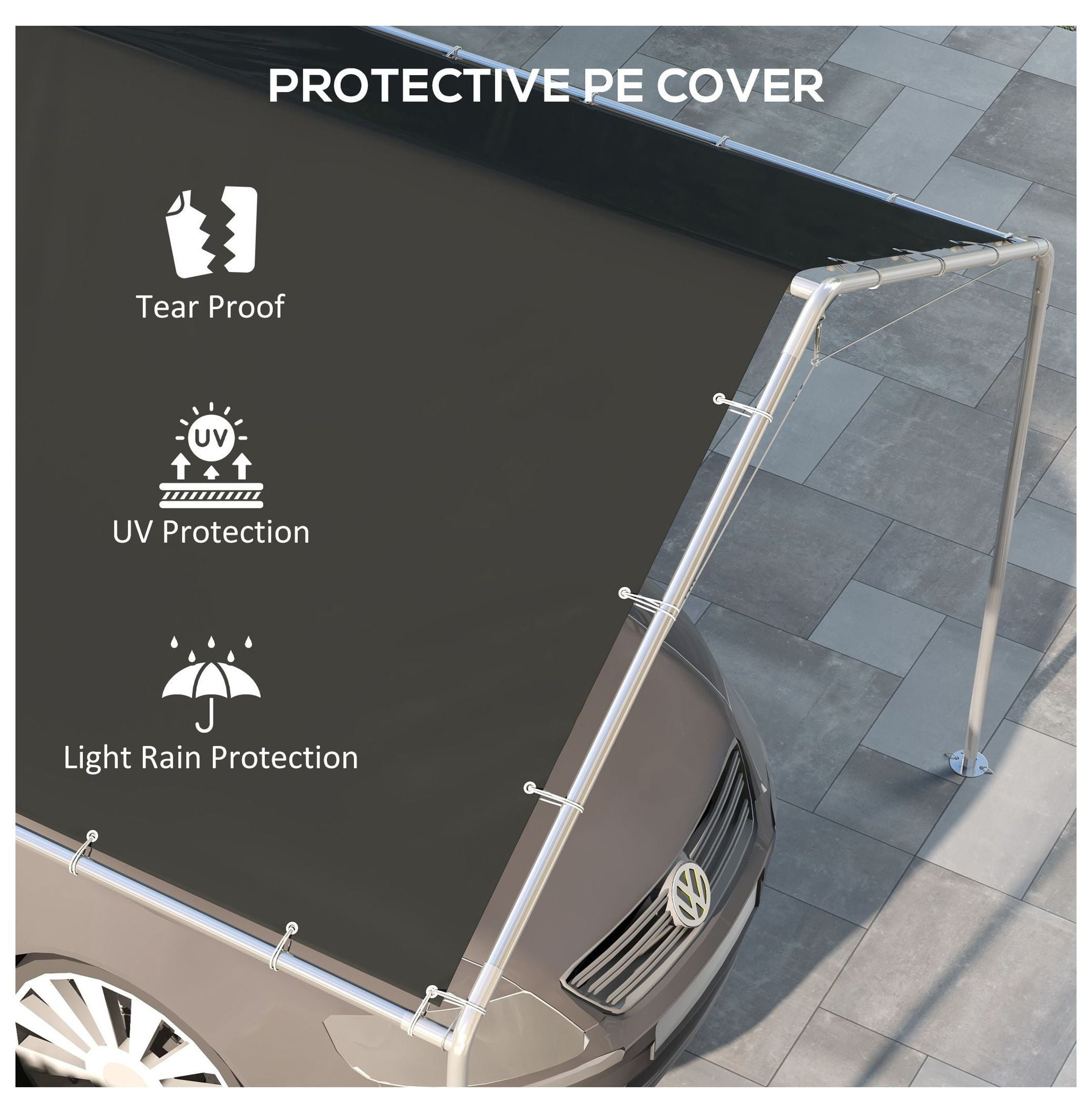 10x20ft Carport Canopy Replacement - UV Resistant - Charcoal - with Bungee Cords - Fits 84C-159 Series - Outdoor Car Cover