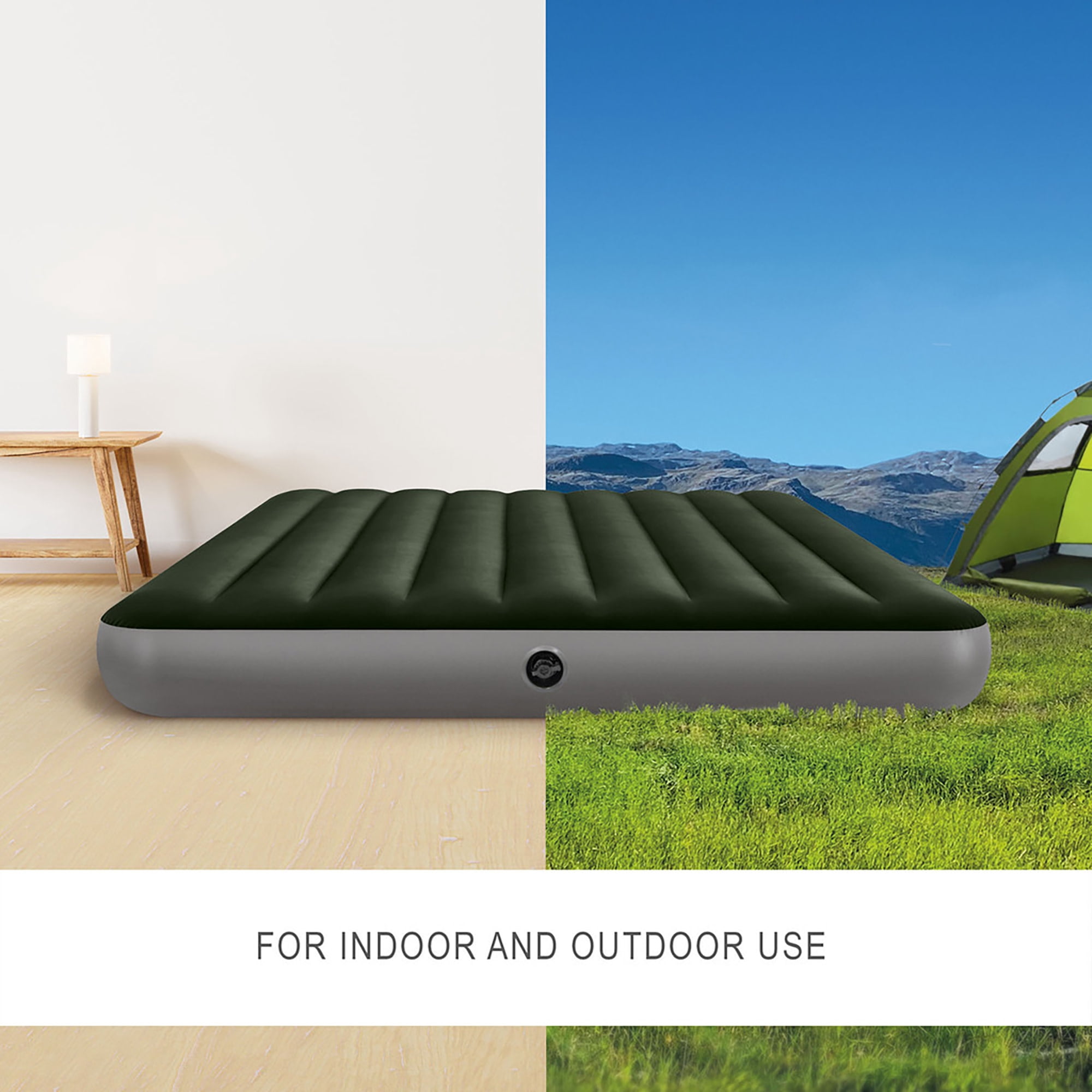 Intex: Dura-Beam: Prestige Downy Airbed - Queen - Green, 10" Inflatable Air Mattress, Fiber-Tech, Velvety Surface, Indoor-Outdoor, 600lb Cap, 64109E