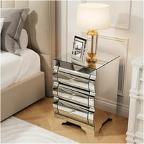 JERFIT Silver Mirrored Nightstand with 3 Drawers, Modern Glass End Table for Bedroom or Living Room, Compact Bedside Chest with Mirror Finish