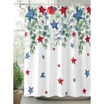 thumbnail image 2 of Patriotic 4th of July Shower Curtain, Red Blue Stars Eucalyptus Leaf Bathroom Decor Curtains Set with Hooks, White Waterproof Fabric Home Accessories， 72X 96 Inch Extra Long, 2 of 6