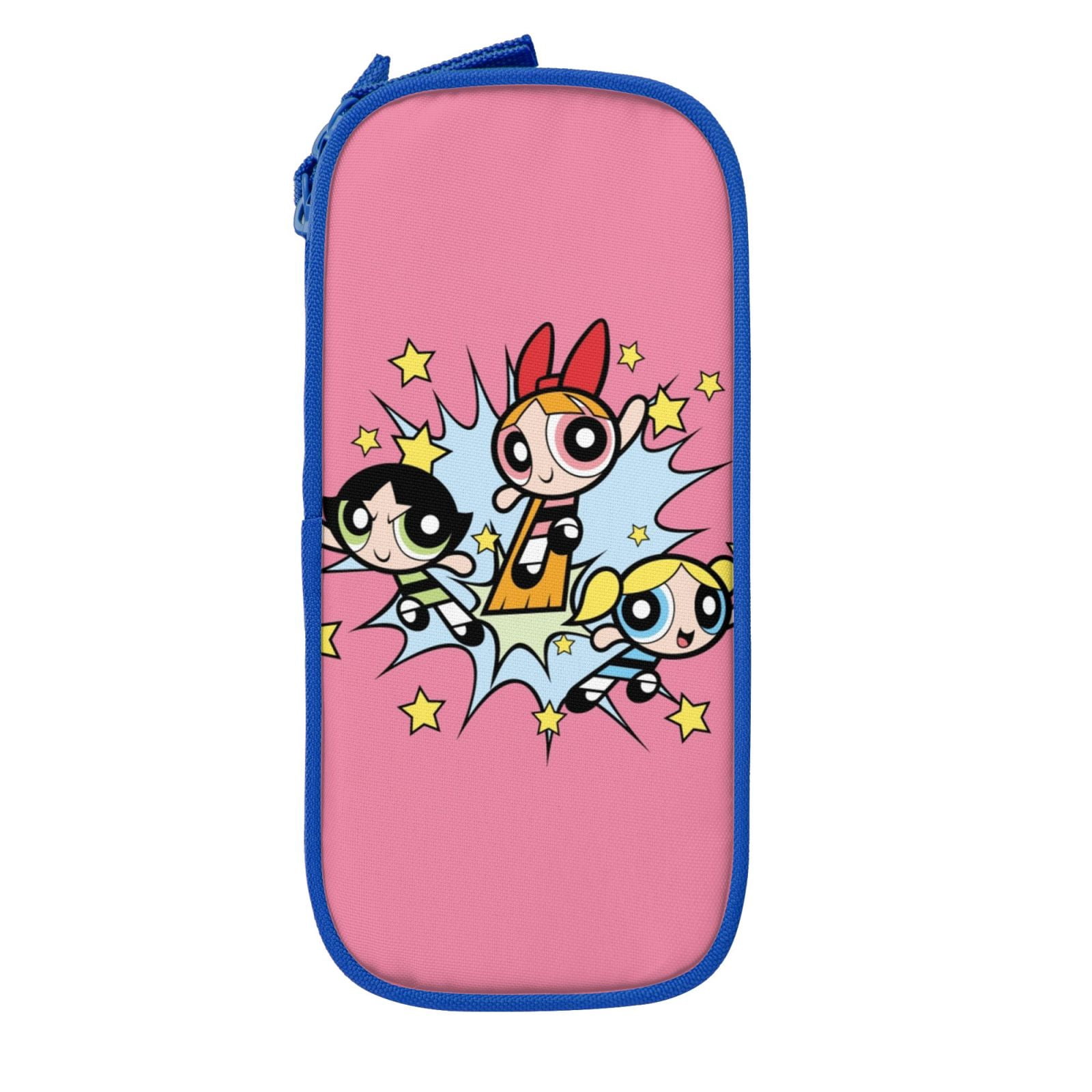 The Powerpuff Gi-rls Pencil Case Large Capacity Pencil Pouch Penbag Office Stationery Organizer Travel Makeup Bag Blue