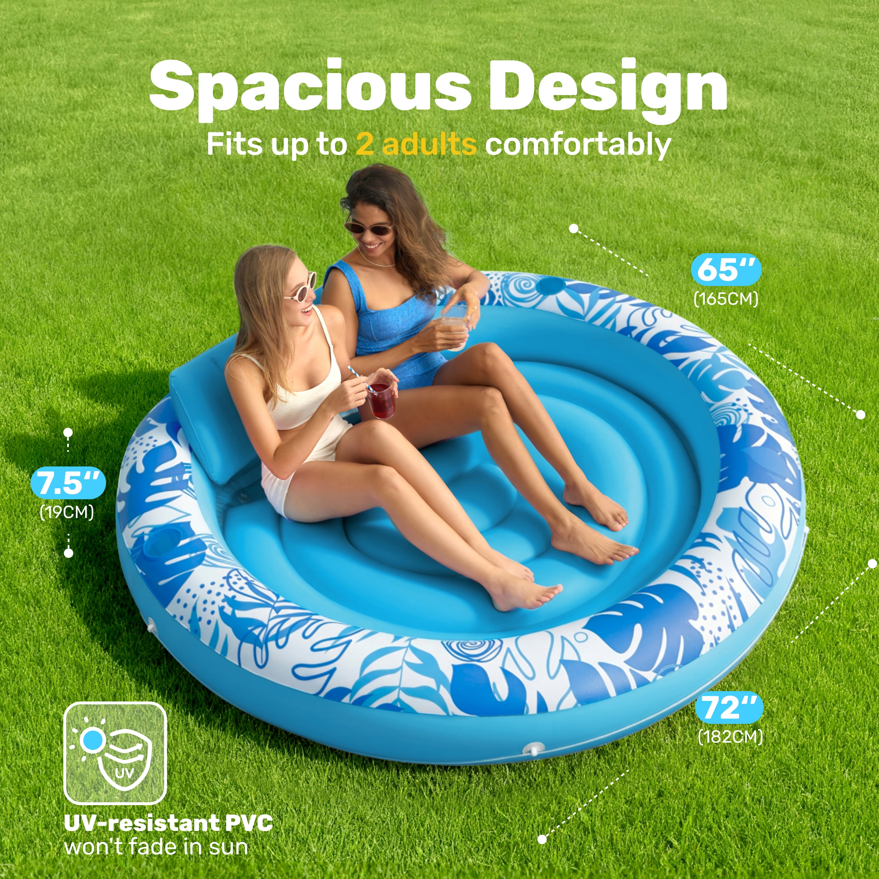 SLOOSH Inflatable Tanning Pool Lounger Float for Adults, 72" x 65" Large Suntan Tub Pool Floats Tanning Bed Blow up Pool Raft Lounge Floatie for Lake, Outdoor, Backyard, Swimming Pool