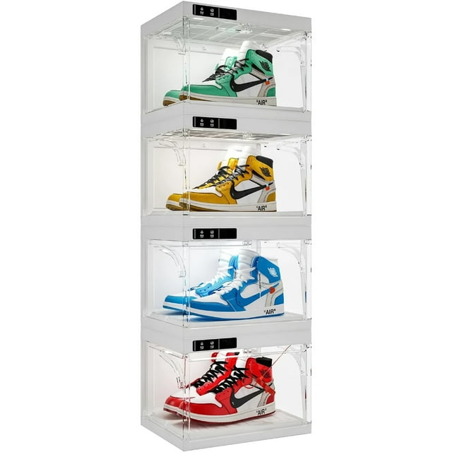ANTBOX Smart Control Shoe Box, Stackable Sneaker Display Case with LED Lights, Auto-Opening (4 Pack) - AT-B01