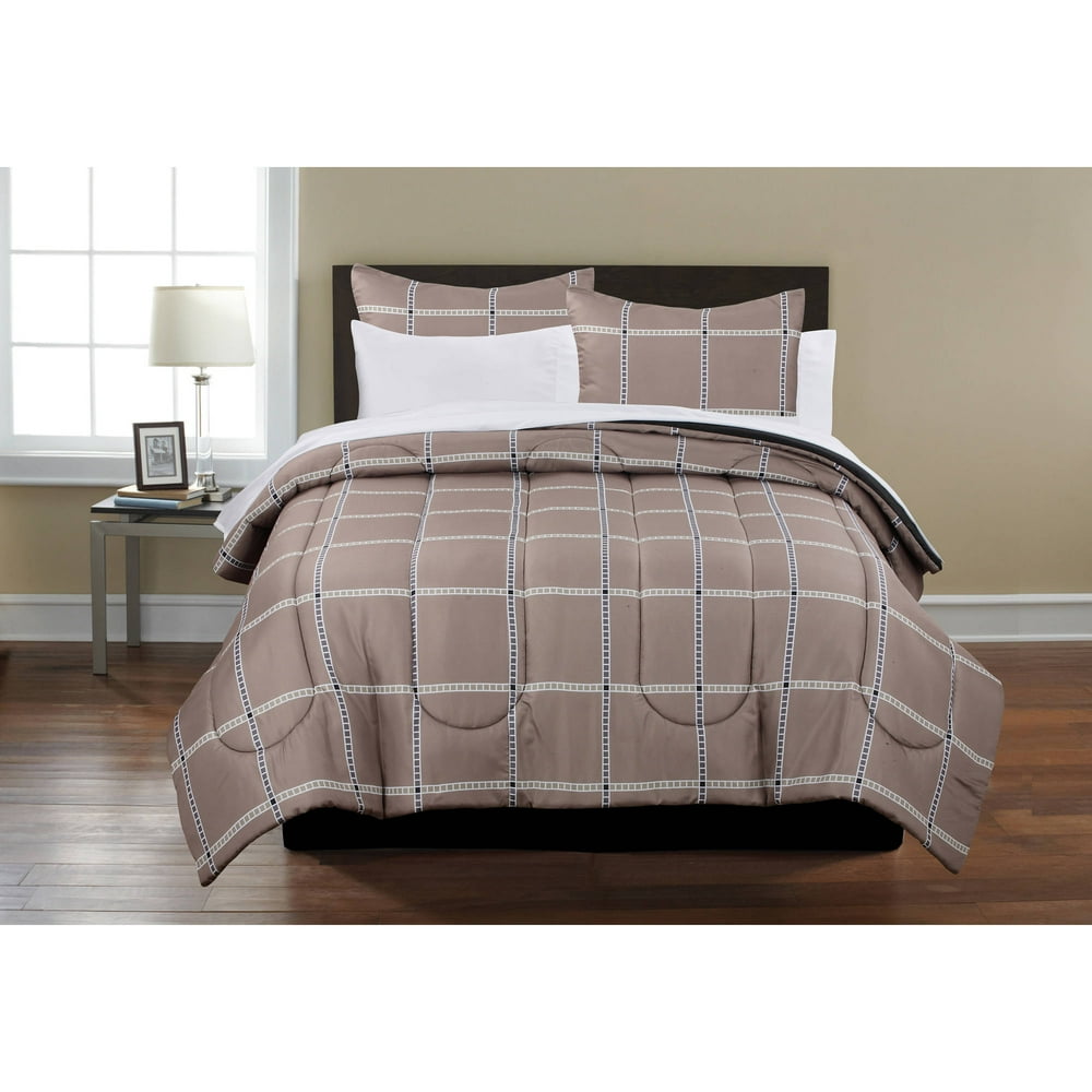 Mainstays Beige Plaid Bed in a Bag Coordinating 7Piece Bedding