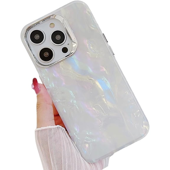 Compatible with iPhone Case,Glitter Matte Colorful Pearly Shell Pattern [Compatible with Wireless Charging] Full Body Protection Soft Shockproof Cover Phone Case (White,iPhone 11)