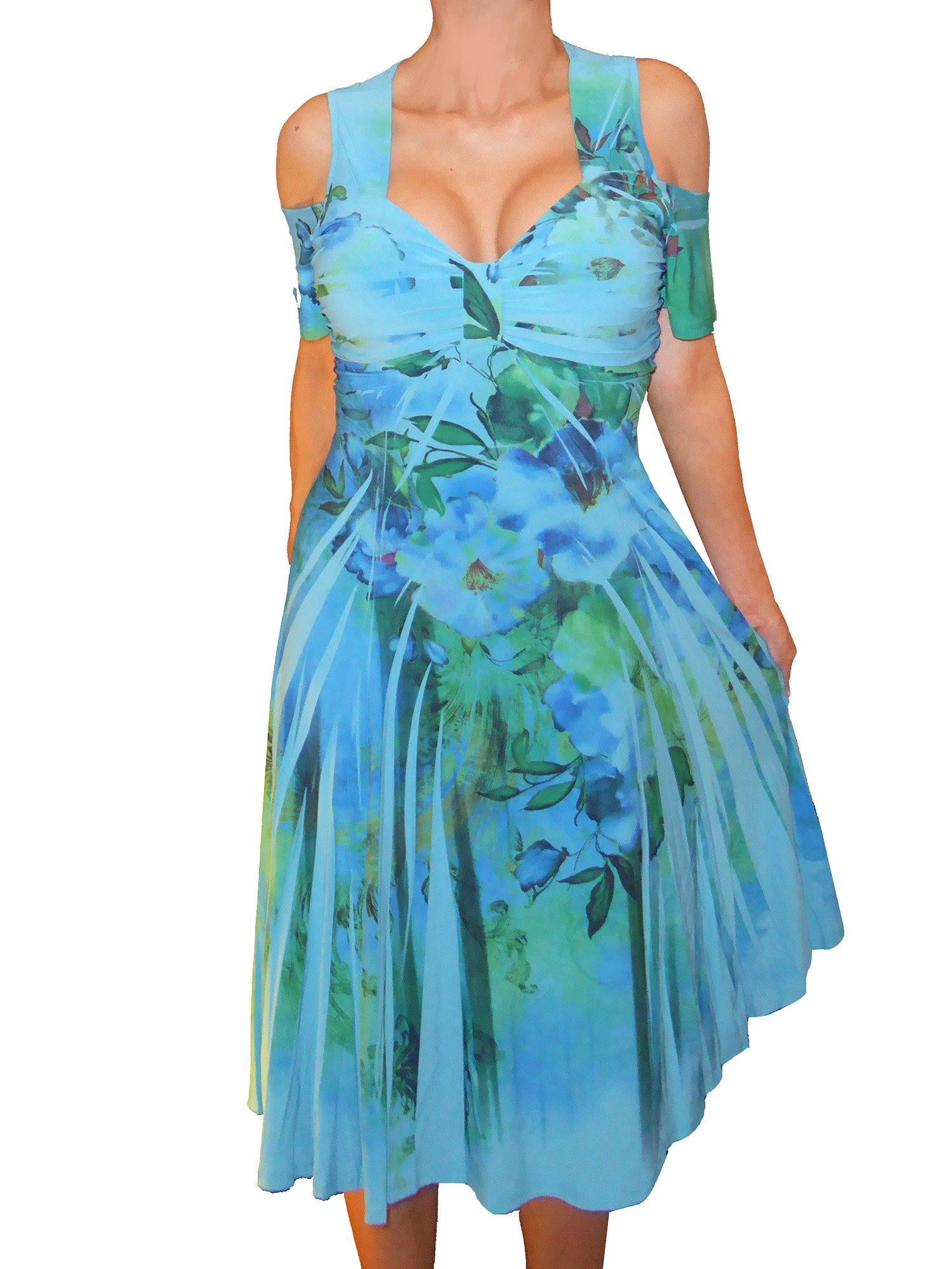 New PLUS SIZE Women BUTTERY SOFT BLUE FLORAL BOHO ROUND HEM DRESS 1X 2X 3X USA