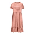 thumbnail image 5 of Ashirexll Womens Summer Dresses, Casual Dresses for Women, Fashion Solid Color Loose Round Neck Short Sleeve Velvet Dress, 5 of 7