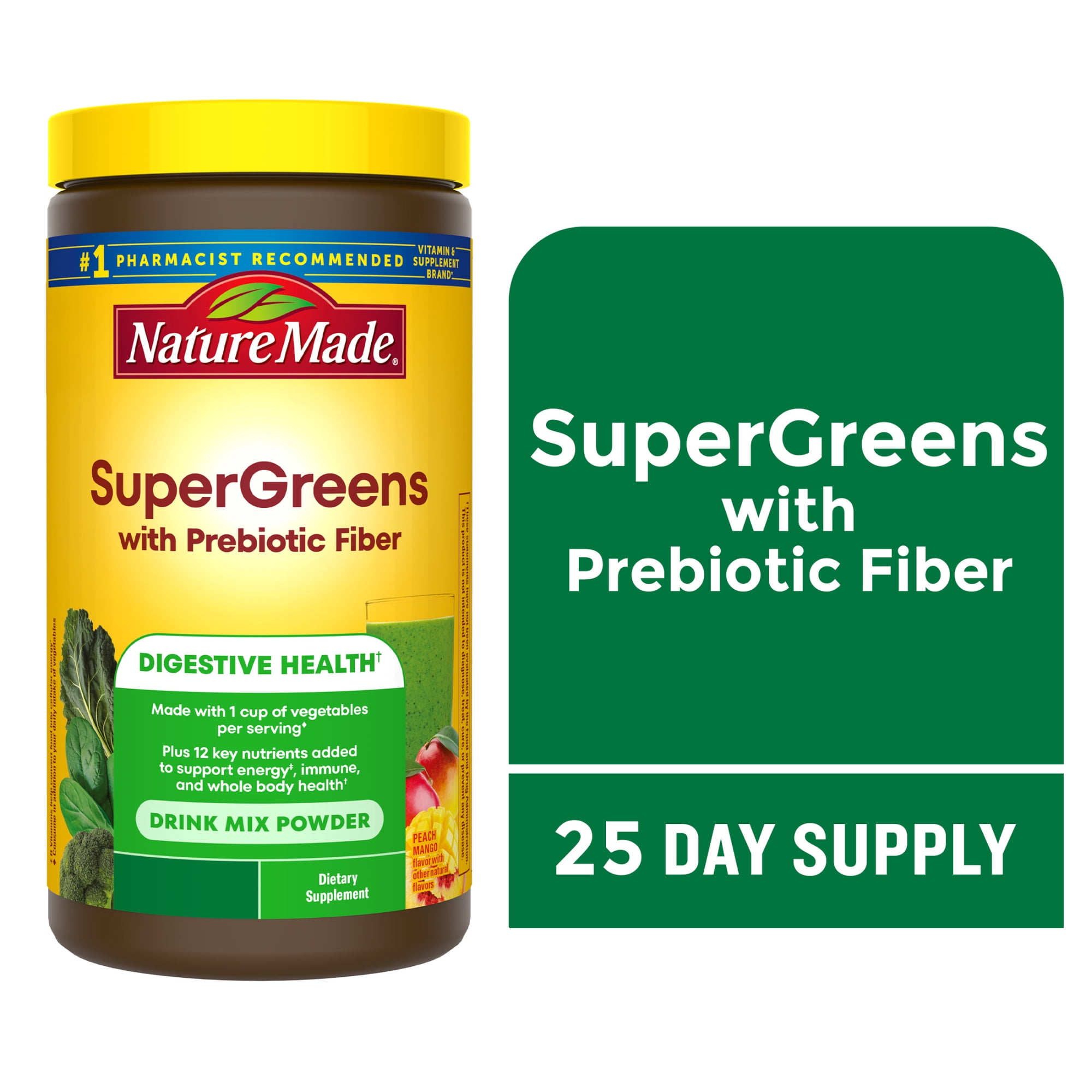 Nature Made Super Greens with Prebiotic Fiber Drink Mix Powder, 6.61 oz