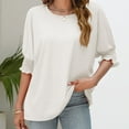 thumbnail image 2 of Timegard Tops for Women Round Neck Puff 1/2 Sleeve Loose Comfy Blouse Summer Casual Solid Color Tops, 2 of 5