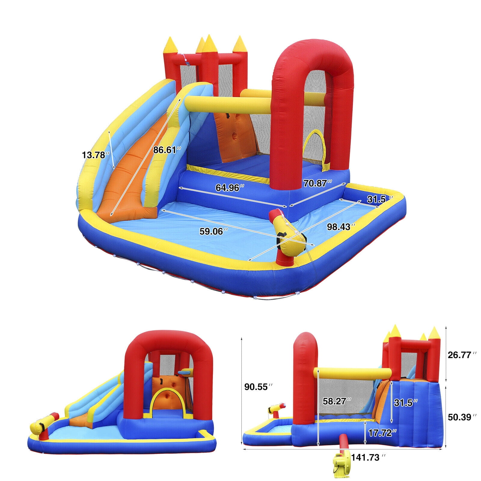 JOYLDIAS Kids Inflatable Water Slide Bounce House Splash Pool,Jumping Climbing with Air Blower,Water Guns