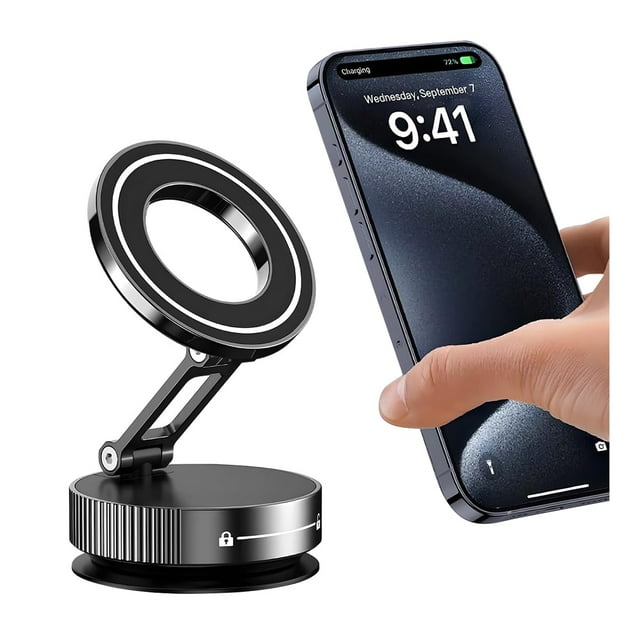 Soporte magnético para teléfono HZEL para aspiradora de coche, plegable, giratorio 360°