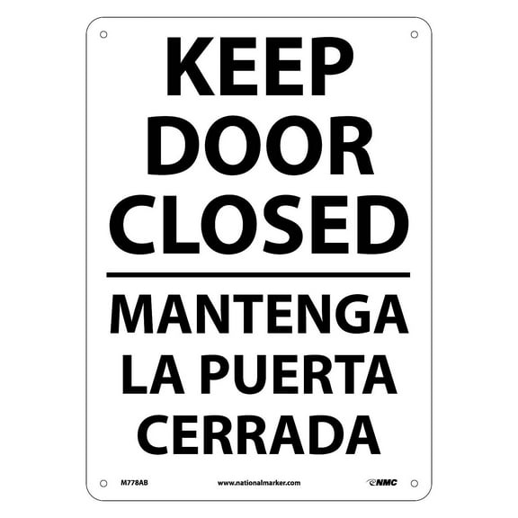 National Marker Notice Signs; Keep Door Closed Bilingual 14X10 .040 Aluminum M778AB