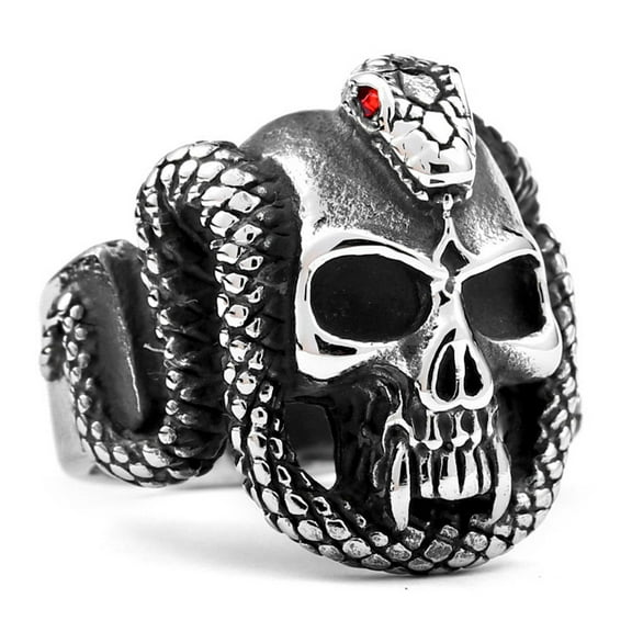 ZMY Home Skull Rings Stainless Steel Jewelry Snake on Skull Head of Vampire Ring (10)