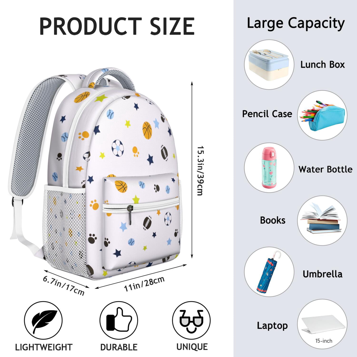 Team Spirit Waterproof Backpack - Ergonomic Student Backpack for Baseball, Football, Soccer Fans - Breathable & Durable Design for Teens