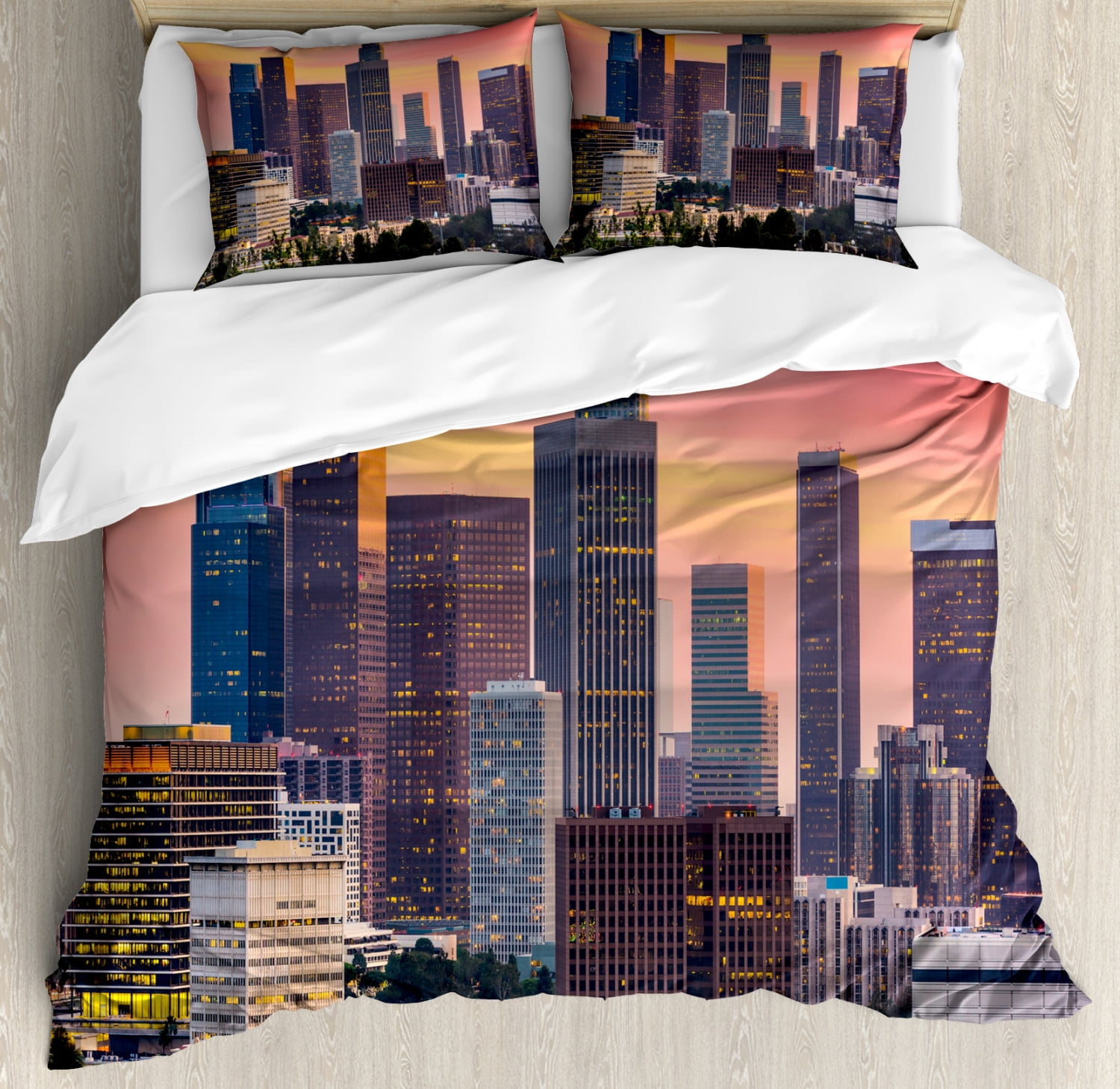 City Duvet Cover Set, Los Angeles California Skyline with Modern