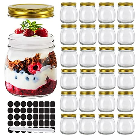 STARSIDE 24 Pack 300 ml 10oz Glass Mason jars With Regular Mouth Lids, Perfect Containers for Jam, Honey, Candies,Wedding Favors, Decorations,Included 1 Pens and 40 Labels.