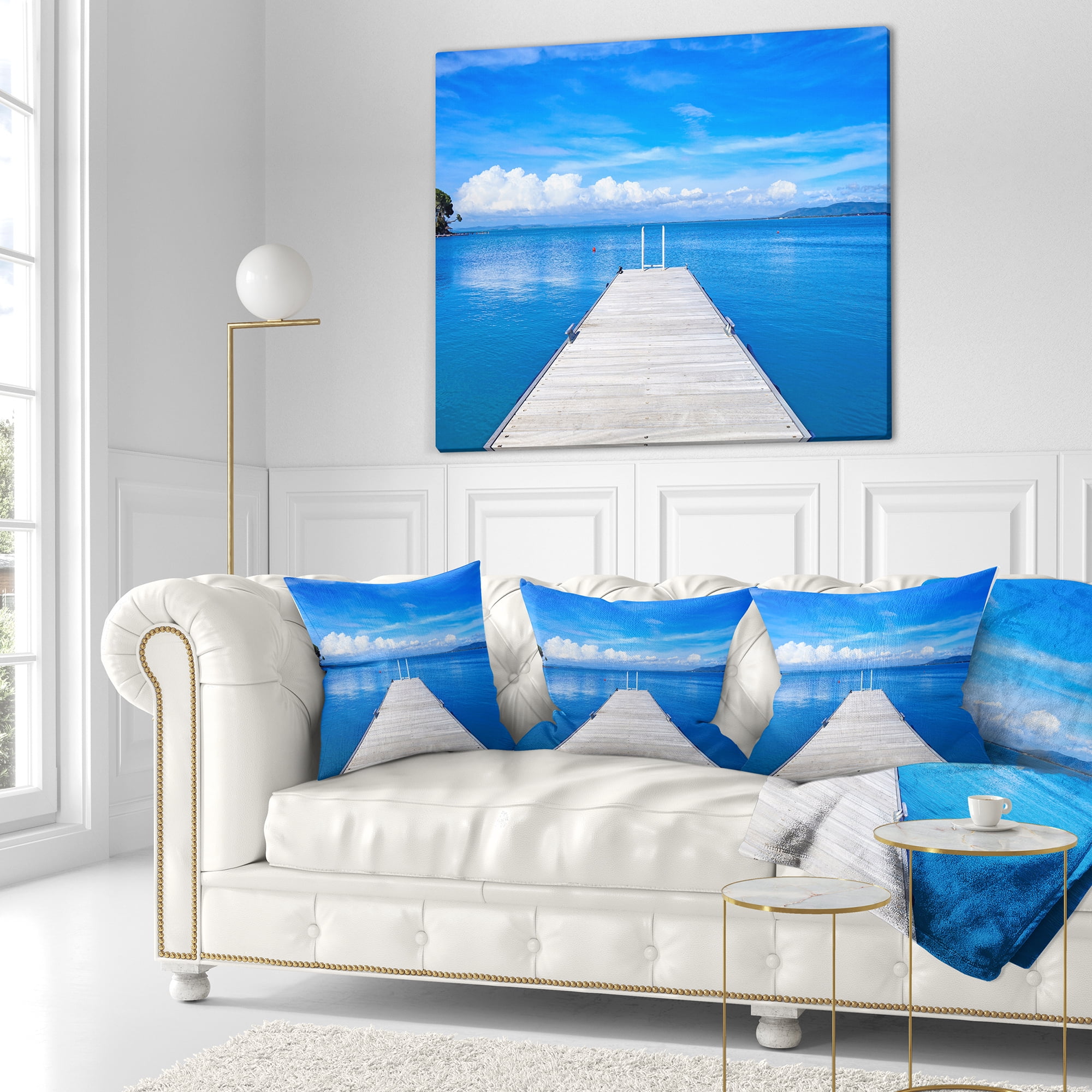 Designart Large Wooden Pier - Seascape Throw Pillow - 18x18
