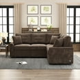 thumbnail image 2 of Soges 83" L-shape Sofa Bed Pull-out Sleeper Sofa with Wheels, USB Ports, Power Sockets for Living Room, Brown, 2 of 10