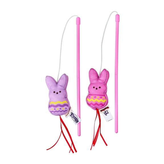 PEEPS® Easter Set of 2 Bunny Cat Wand with Plush Cat Toy, Pink/ Purple